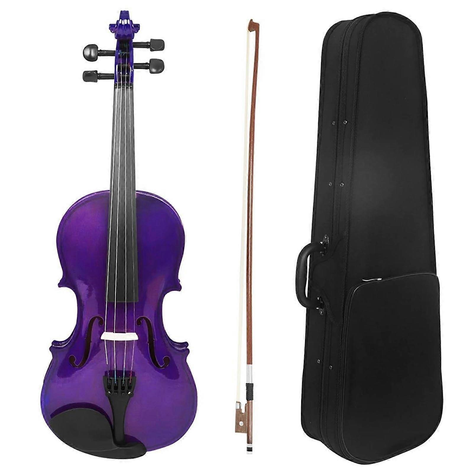 Violin 4/4 Full Size Solid Wood for Beginners Purple with Case and Accessories Starter Kit
