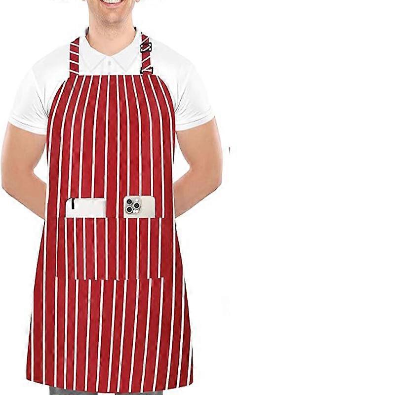 Black Polyester Striped Adjustable Halter Apron with 2 Pockets Catering supermarke Kitchen  Cooking Bib