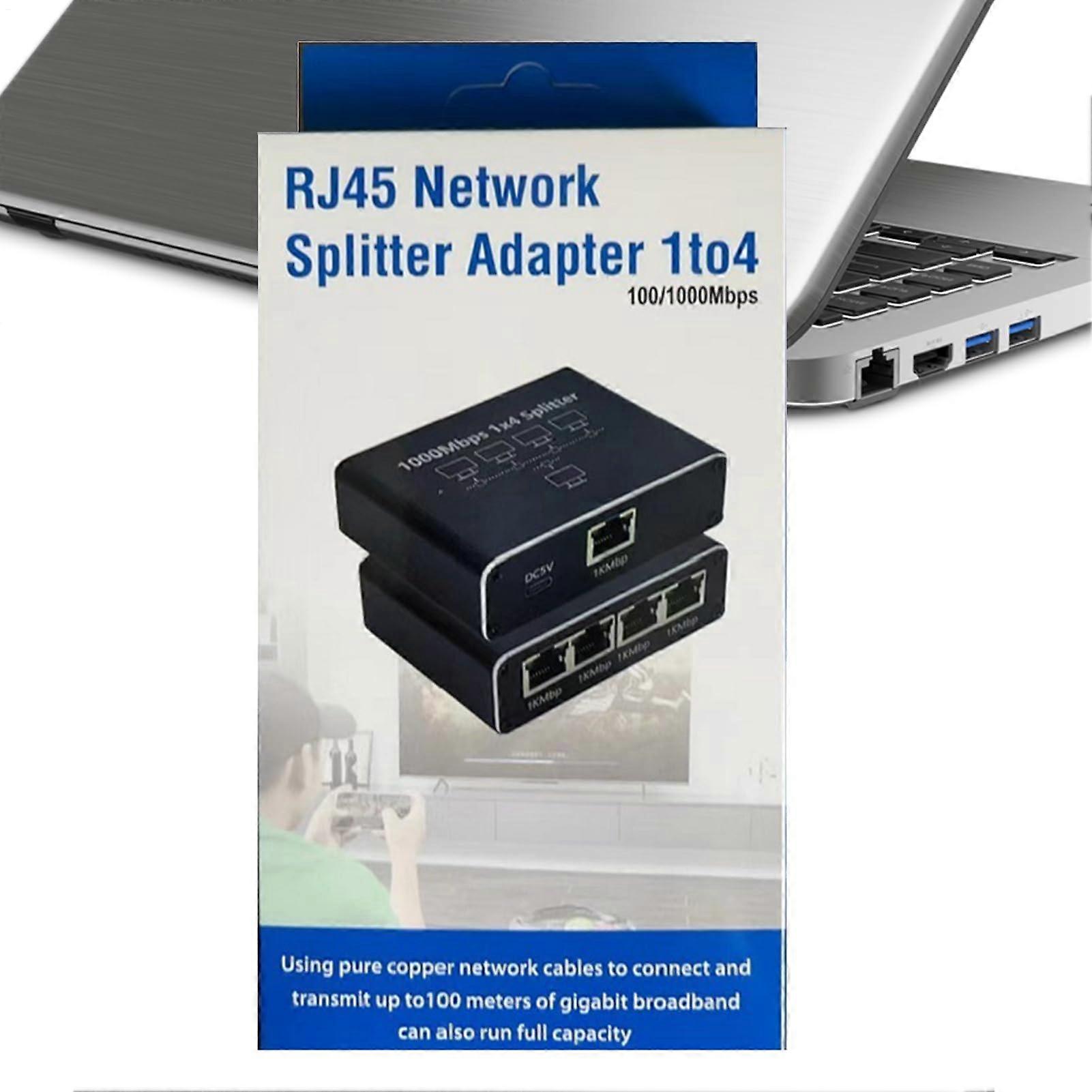 Ethernet Splitter 1 to 4 RJ45 Gigabit Network Cable Adapter for MultiDevice Sharing and HD Streaming