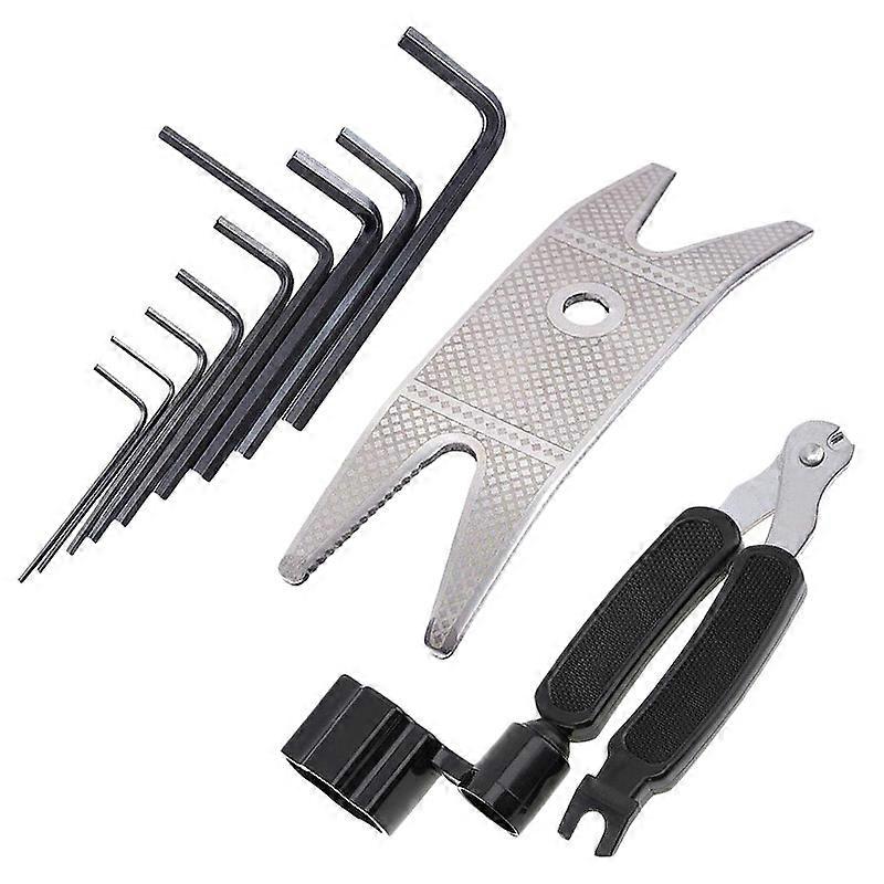 Gitarr Multi Spanner Nyckel + 9st Gitarr Bas Hals Stall Skruv + 3 i 1 Gitarr Peg Sträng Winder
