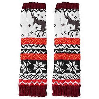 Strickfäustlinge, lange Halbfingerhandschuhe für den Winter, 1 Paar mit dem Weihnachtselchmuster