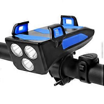4000 lumen sykkellyssett multifunksjonelt oppladbart lyst 3 led sykkel frontlys med baklys / telefonholder / sykkelhorn