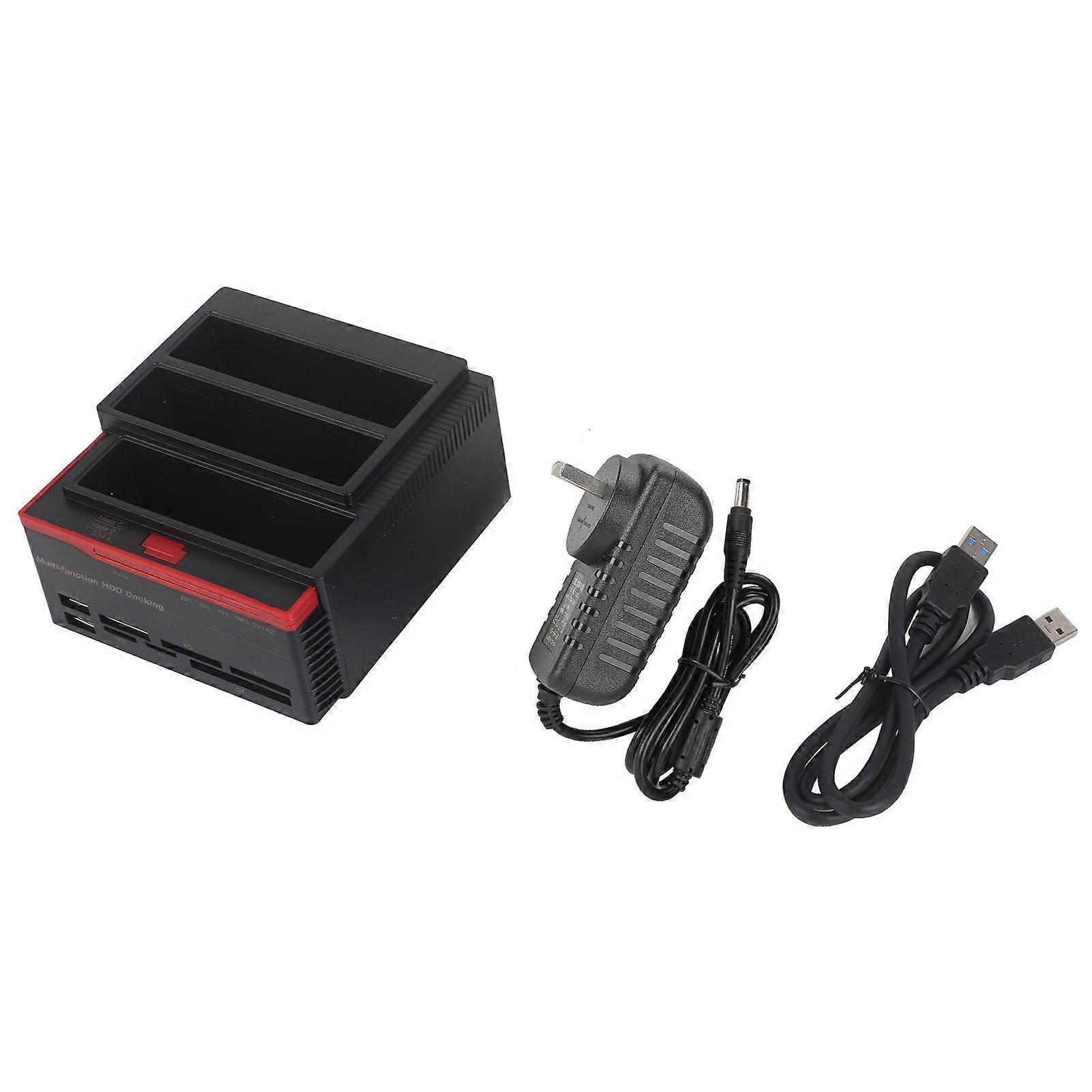Estação de encaixe para HDD SATA IDE DualBay USB 3.0 de 2,5 polegadas e 3,5 polegadas, leitor de HUB clone offline, plugue AU 100-240V