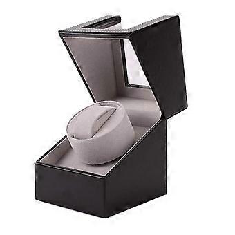 Automatische enkele watchwinder, houten kast en zwart leer/carbon leer