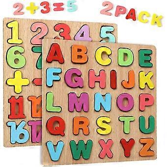 Wooden Jigsaw Puzzles For 2 3 4 Year Old Kids With 20-piece Numbers And 26-piece Abc