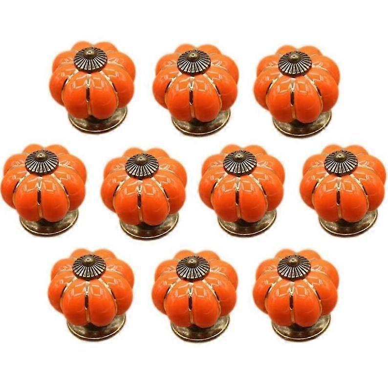 Dww-(Orange) 10 Pcs Ceramic Drawer Knobs, Furniture Knobs for Kitchen Drawers and Cabinets