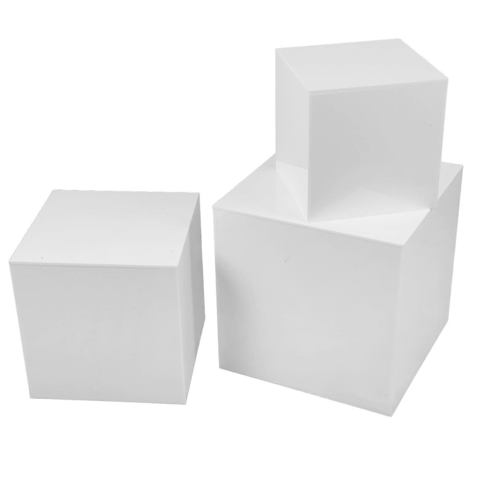 3Pcs Acrylic Cube Stand for Displaying White Square Display Cases