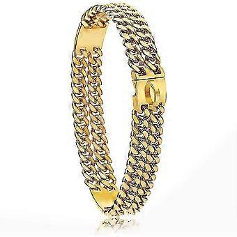 24mm Wide 18K Gold Plated Cuban Chain Dog Collar with CZ Diamond Buckle, 21in