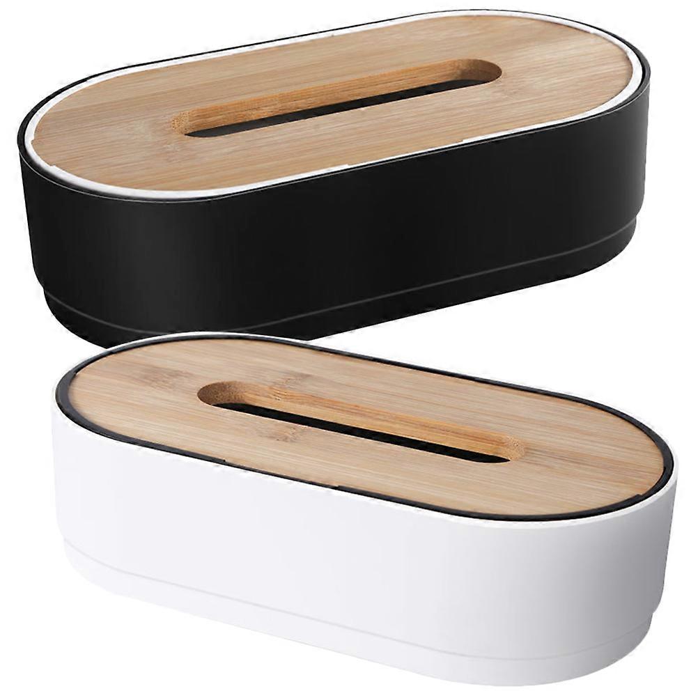 Assorted Color Bamboo Tissue Container for Storage 2Pcs Tabletop Box