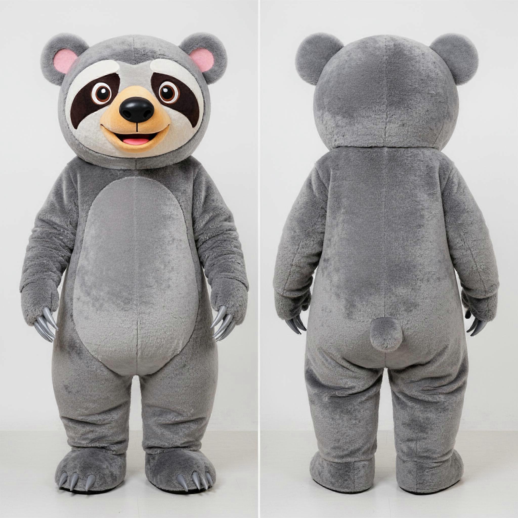 MASTICOT Velvety Gray Cuddly Sloth Bear Mascot