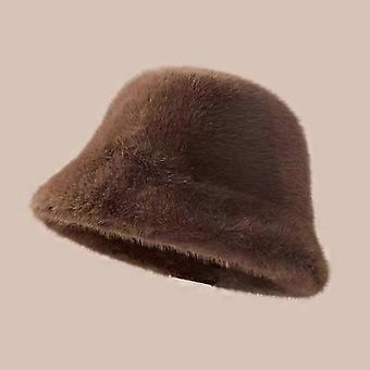 Women's Thickened Plush Bucket Hat, 1pc Winter Korean-Style Casual Versatile Fisherman Hat