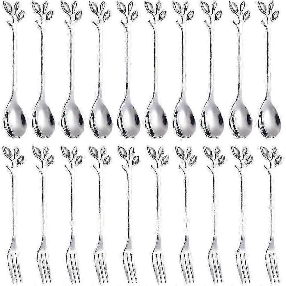 Leaf Design Stainless Dessert Spoon Fork Set