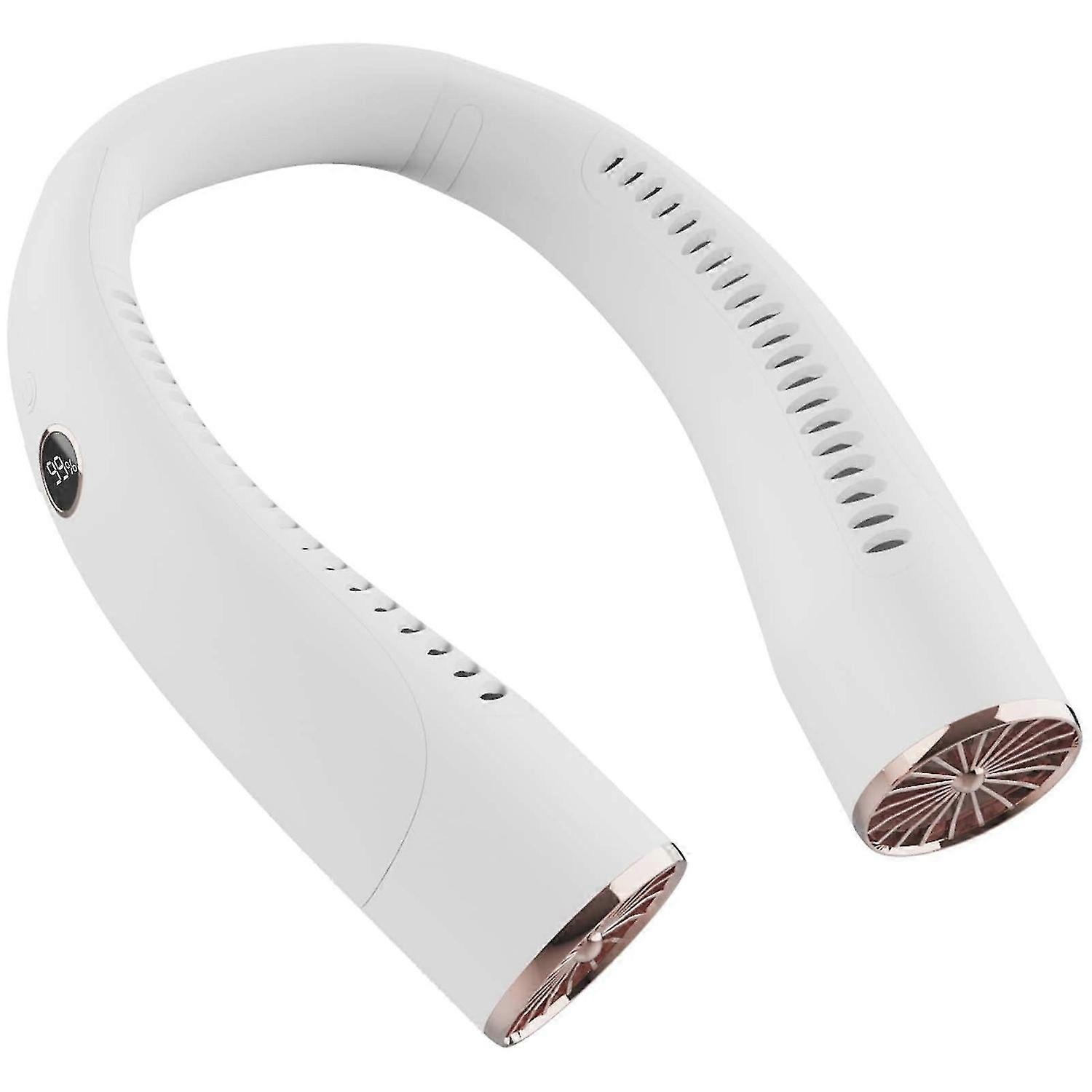 Digital Display Portable Neck Fan (White)