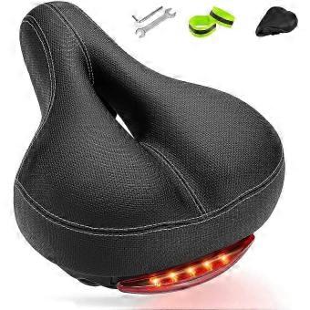Bike Seat IPSXP Comfortable Memory Foam Padded Leather Wide Bicycle Saddle Cushion with Taillight Dual Spring Design for Men Women