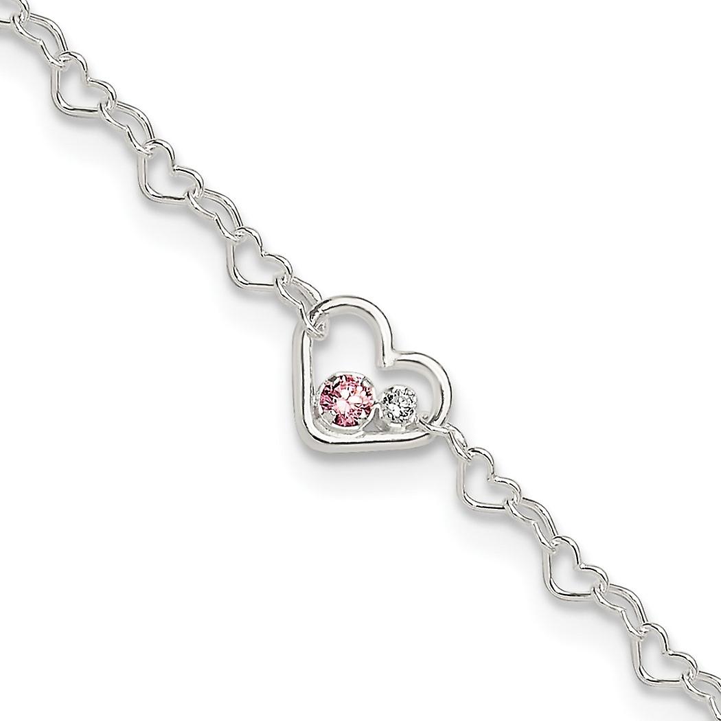 7.75mm 925 Sterling Silver Polished Cubic Zirconia Love Heart Link Plus 1in Extension Anklet 9 Inch-Anklet for Women