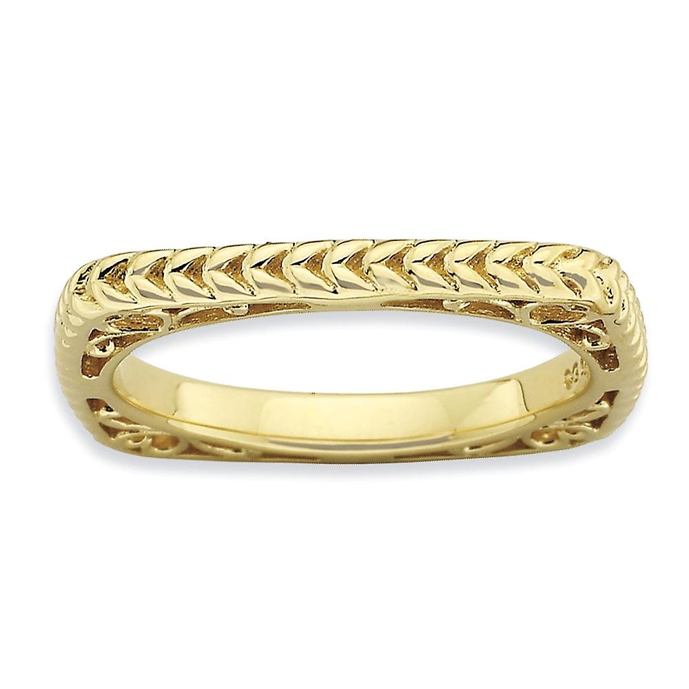 2.25mm 925 Sterling Silver Stackable Polished Gold PlatedSquare Ring Stackable Ring for Women - Ring Size: 5 to 10