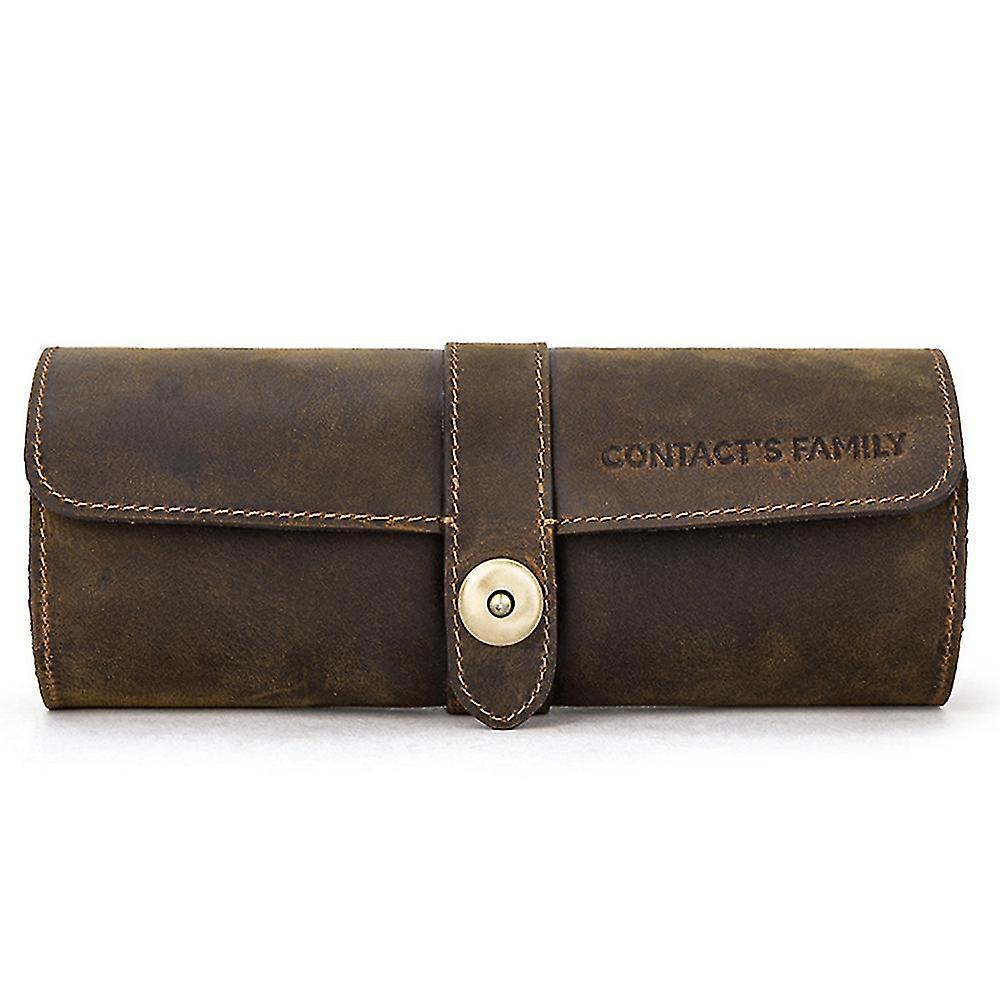 אנשי קשר משפחה 3 חריץ שעון רול תיבת אחסון תצוגה, רטרו עור פרה נסיעות שעון מקרה, פרק יד Je