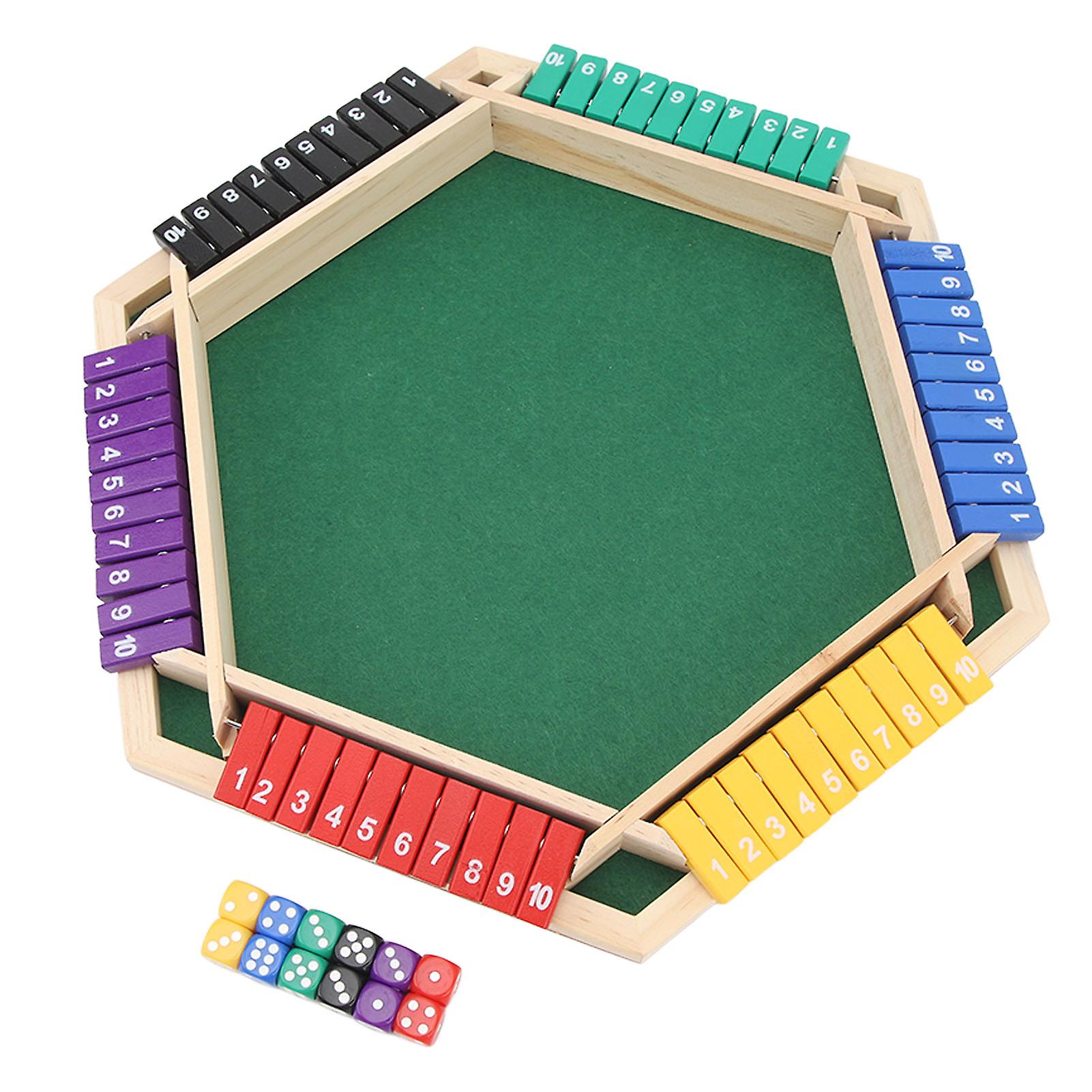Shut The Box Dice Game 6 Player 6 Color Sided Wooden Tabletop Shut The Box Game with 12 Dice 