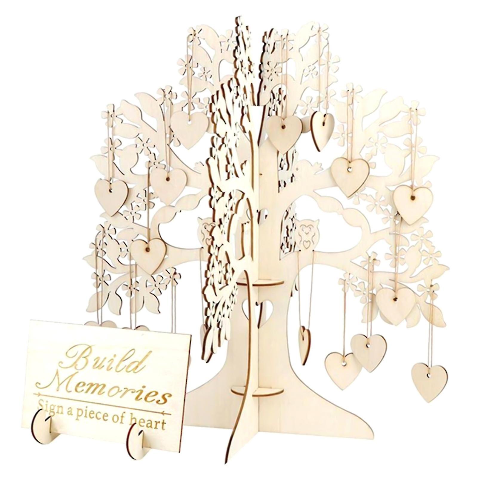 1 Set Unfinished Wishing Tree Ornament Hollow-out Design Lightweight Easy To Install Wooden Crafts For Valentine's Day Q