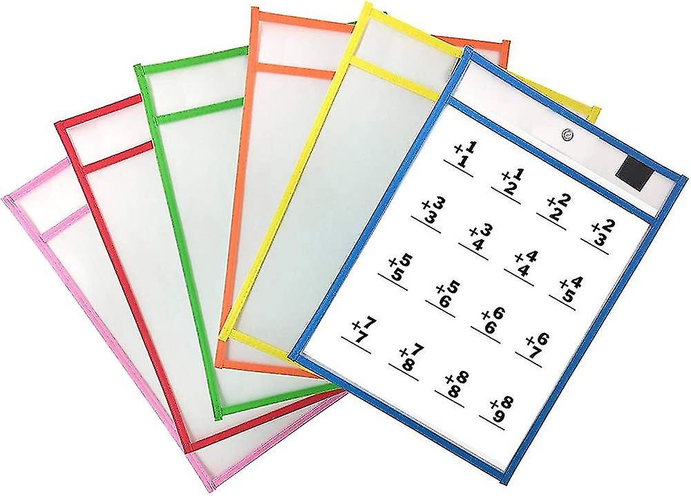 6pcs poches effaçables à sec, pochettes effaçables à sec en plastique transparent, feuilles effaçables à sec A4 pour l’enseignement et le dessin, porte-billets de carte