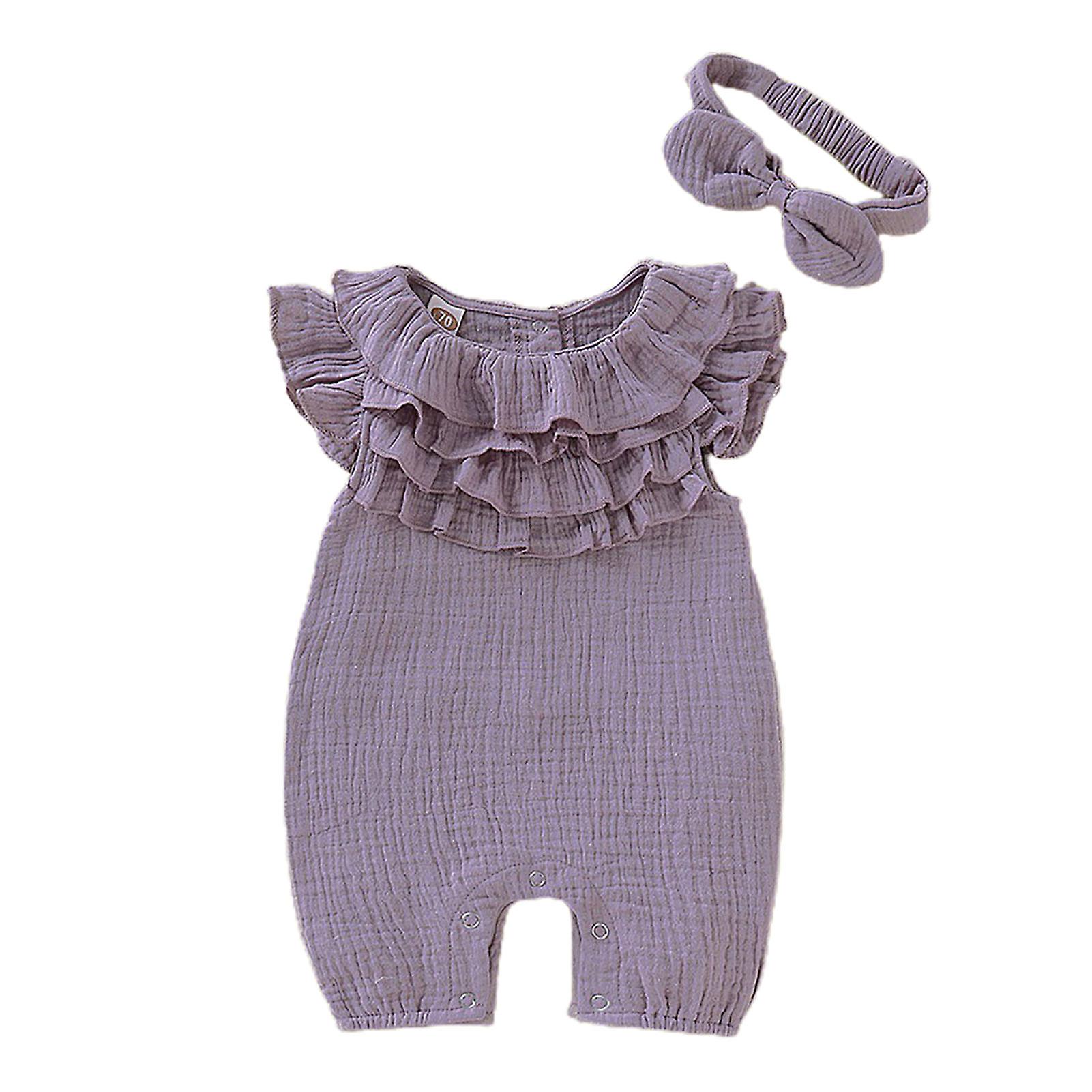 Fianao 2Pcs/Set Infant Romper Multi-layered Collar Soft Baby Girls Bodysuit Headband Suit for Spring