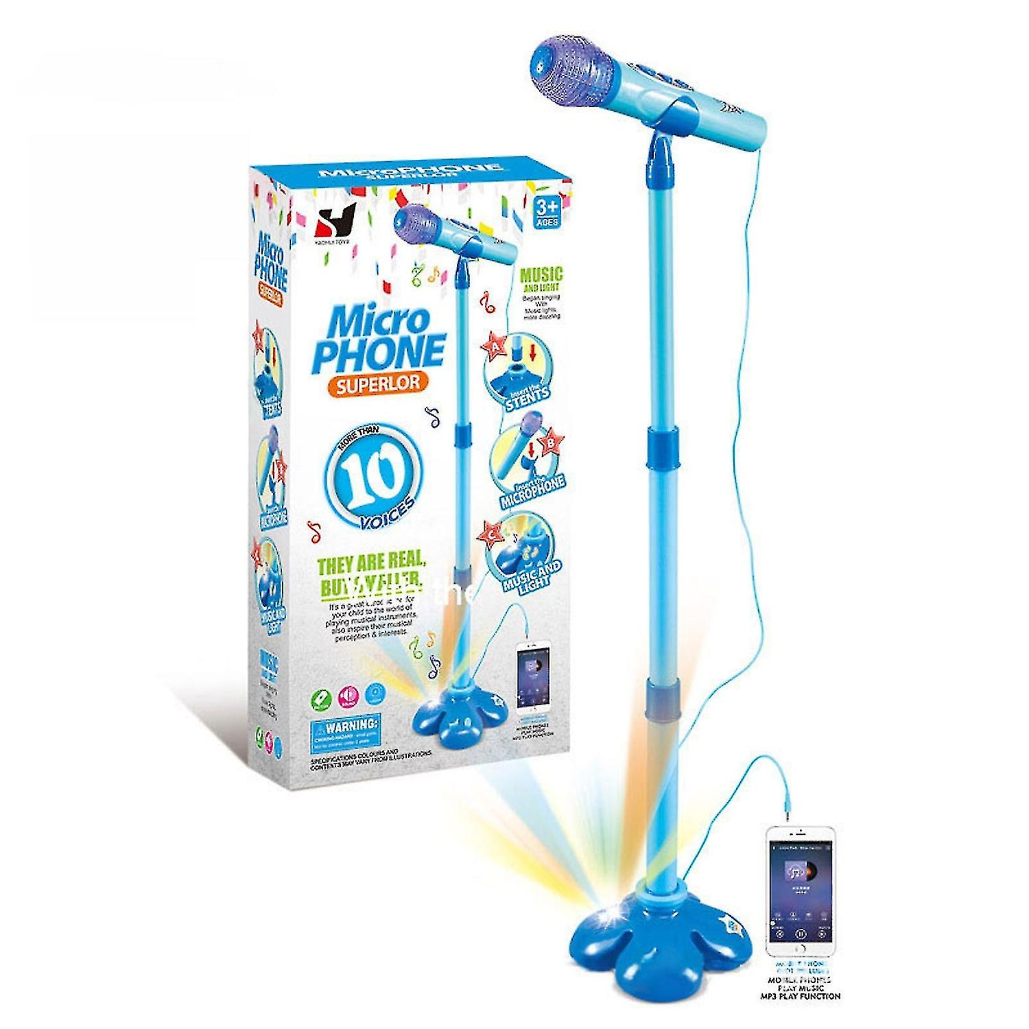 Boys Non-Rotating Microphone with Stand, Flashing Lights, Adjustable Height