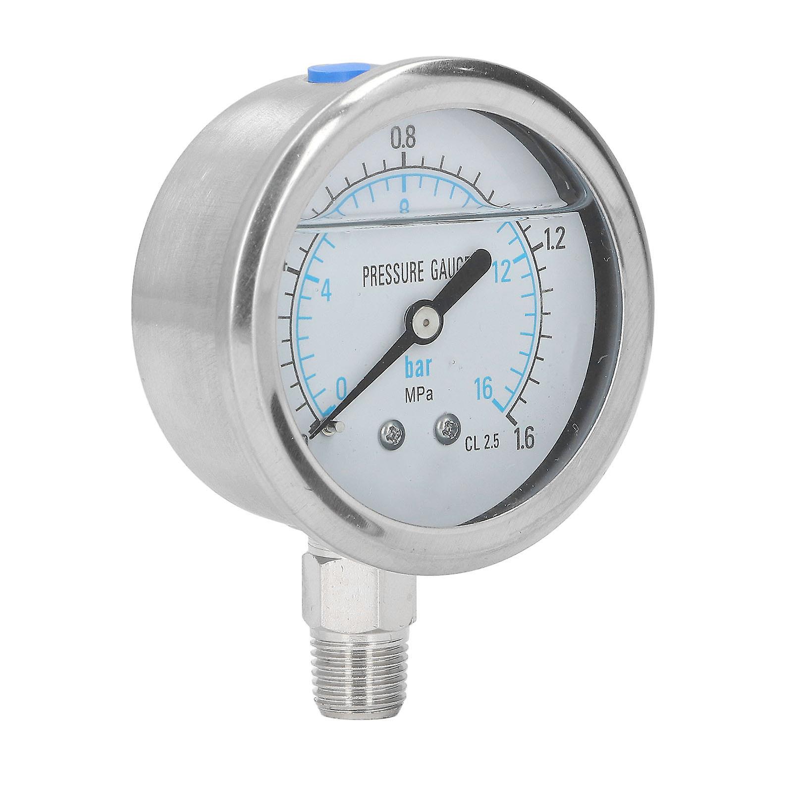Pressure Gauge, Stainless Steel Case Vacuum Pressure Meter 1/4in NPT Bottom Connection 0-1.6Mpa