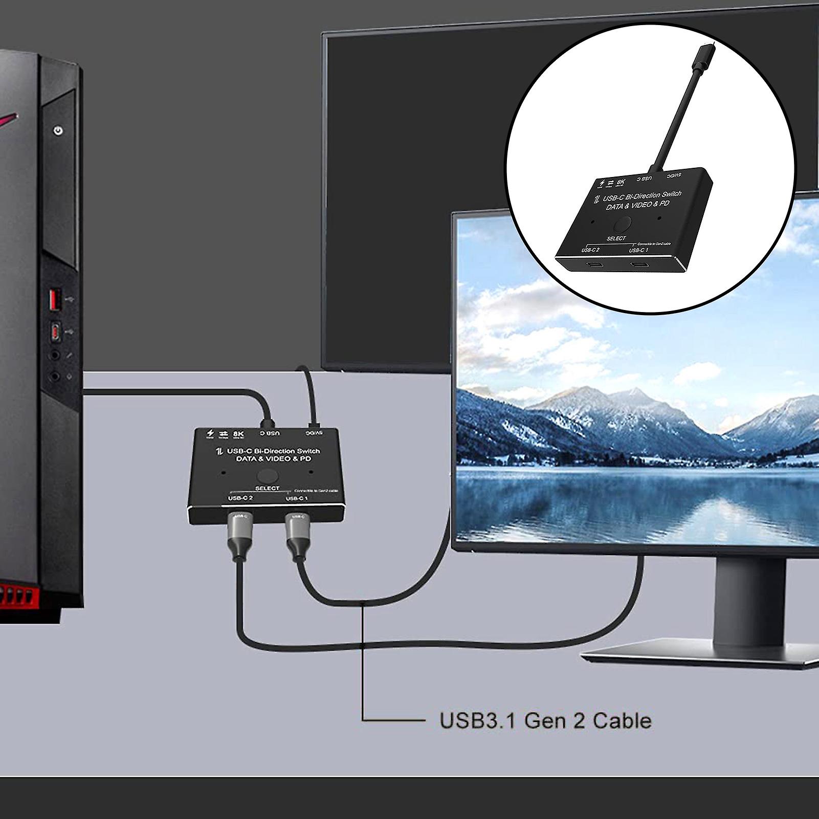 Type-C Switcher Two-way HD-compatible PD 100W 8K@30Hz USB 3.1 Splitter Data Video Switch Adapter for PC