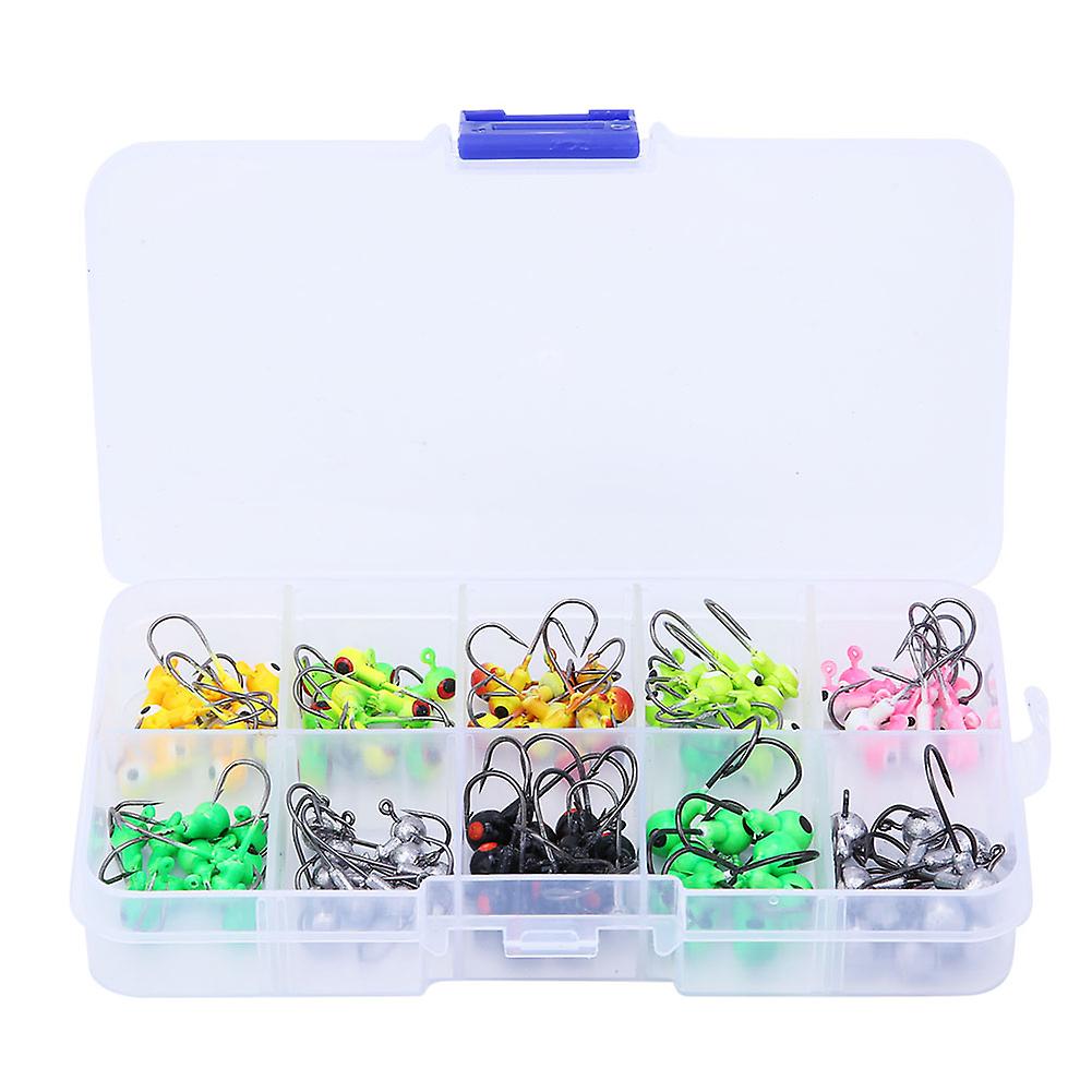 100Pcs Fishing Jigs Kit Round Head with Barbed Hooks Luminous Colorful Pure Color Multi Models