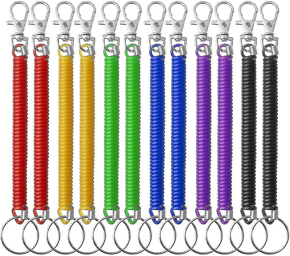 12 Pieces Stretchy Spiral Keyring, Colourful Plastic Keychain Spring Key Holder