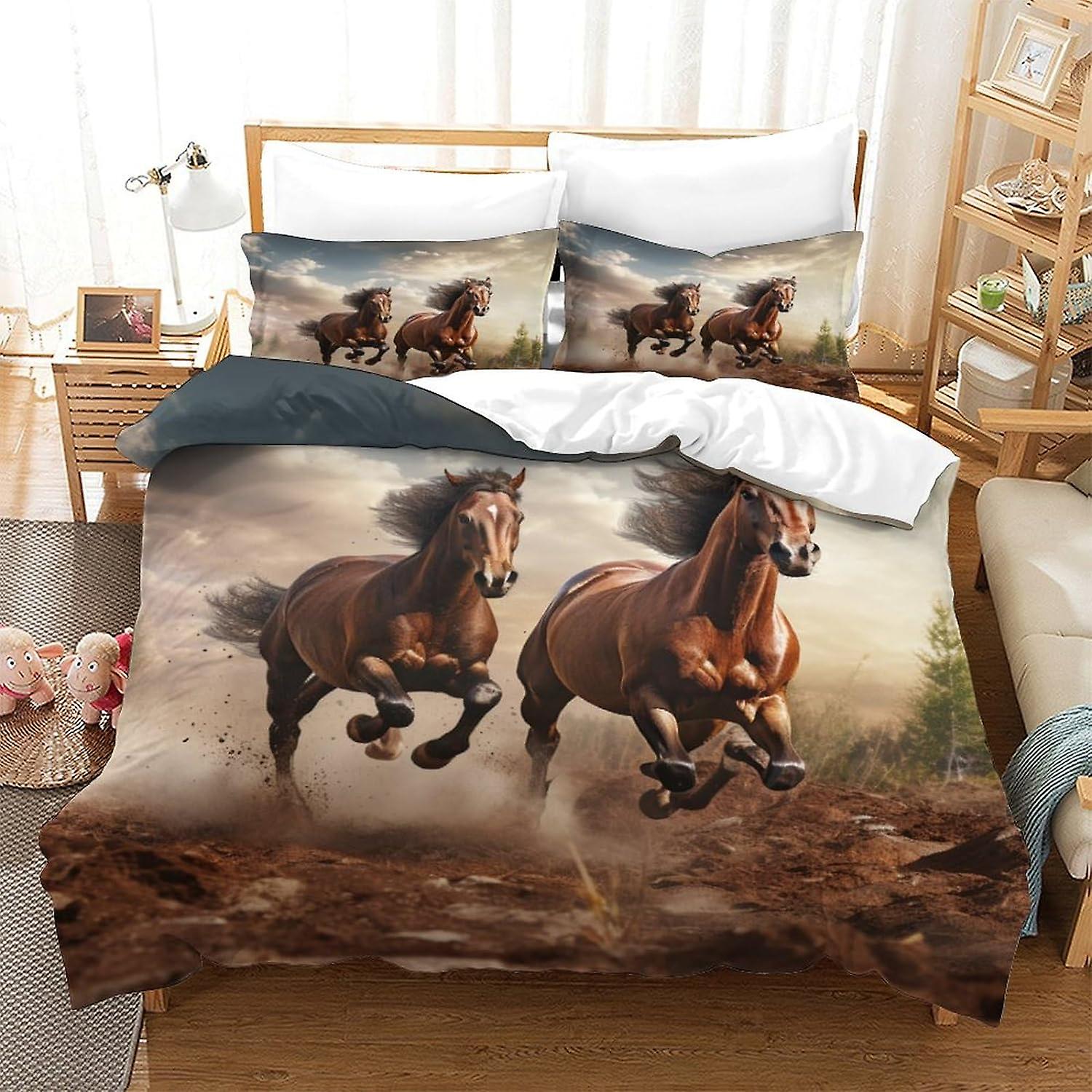 Påslakanset med hästtryck,Barntryck sängkläder,3D Mare Täcke Täcke för tonårspojkar Flickor Vuxen,Täcke med örngott Dubbel