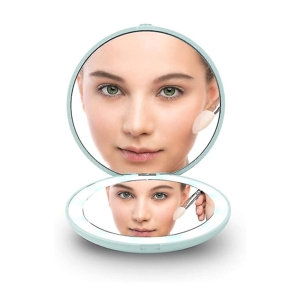 1x And 10x Magnifying Handheld Makeup Mirror With 12 Leds Lights