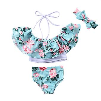 Veeki Girls Floral Printing Bathing Suits Ruffle Flounce Two Piece Swimsuits Suitable for 18-24 Month_HMY192