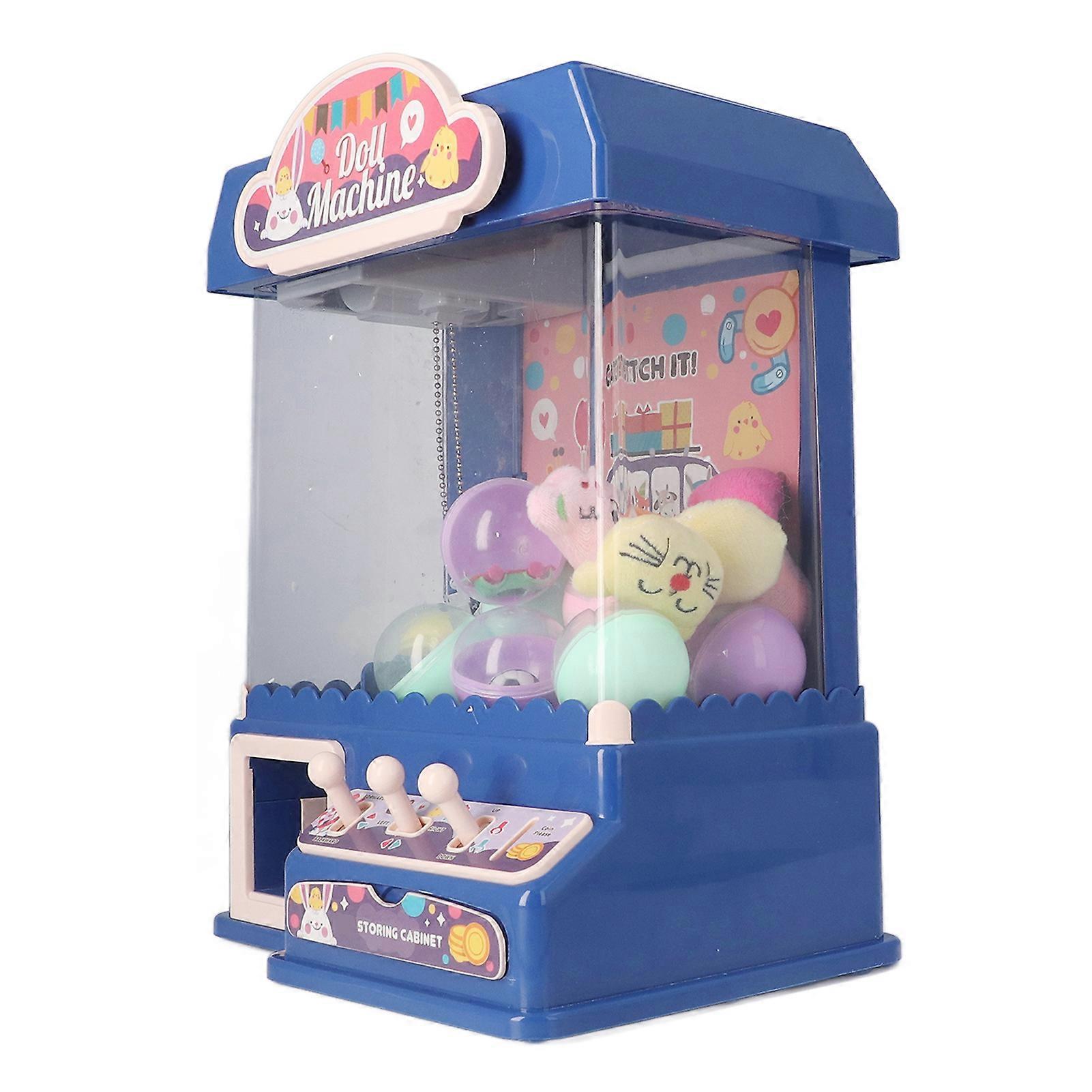 Mini Doll Grabber Machine Cool Light Music Electric Eggshell Grabber Game Toy for Party Blue 