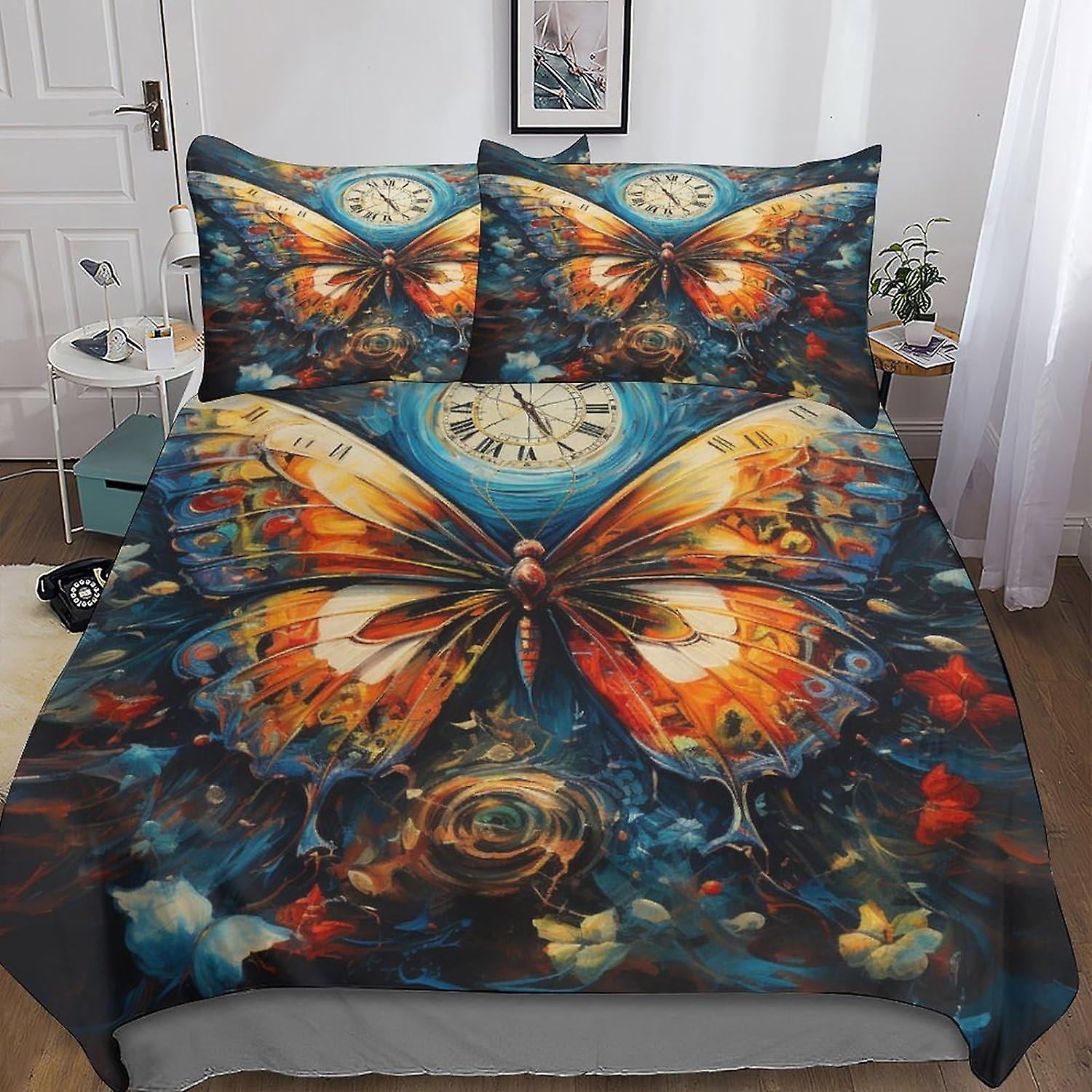 VCLUST Blomma Fjäril Påslakan Pojkar Sängkläder Set Färgglatt täcke Mikrofiber Dekor Med En Känsla Av 3D-Print 3 Piece Set Quilt Cover W