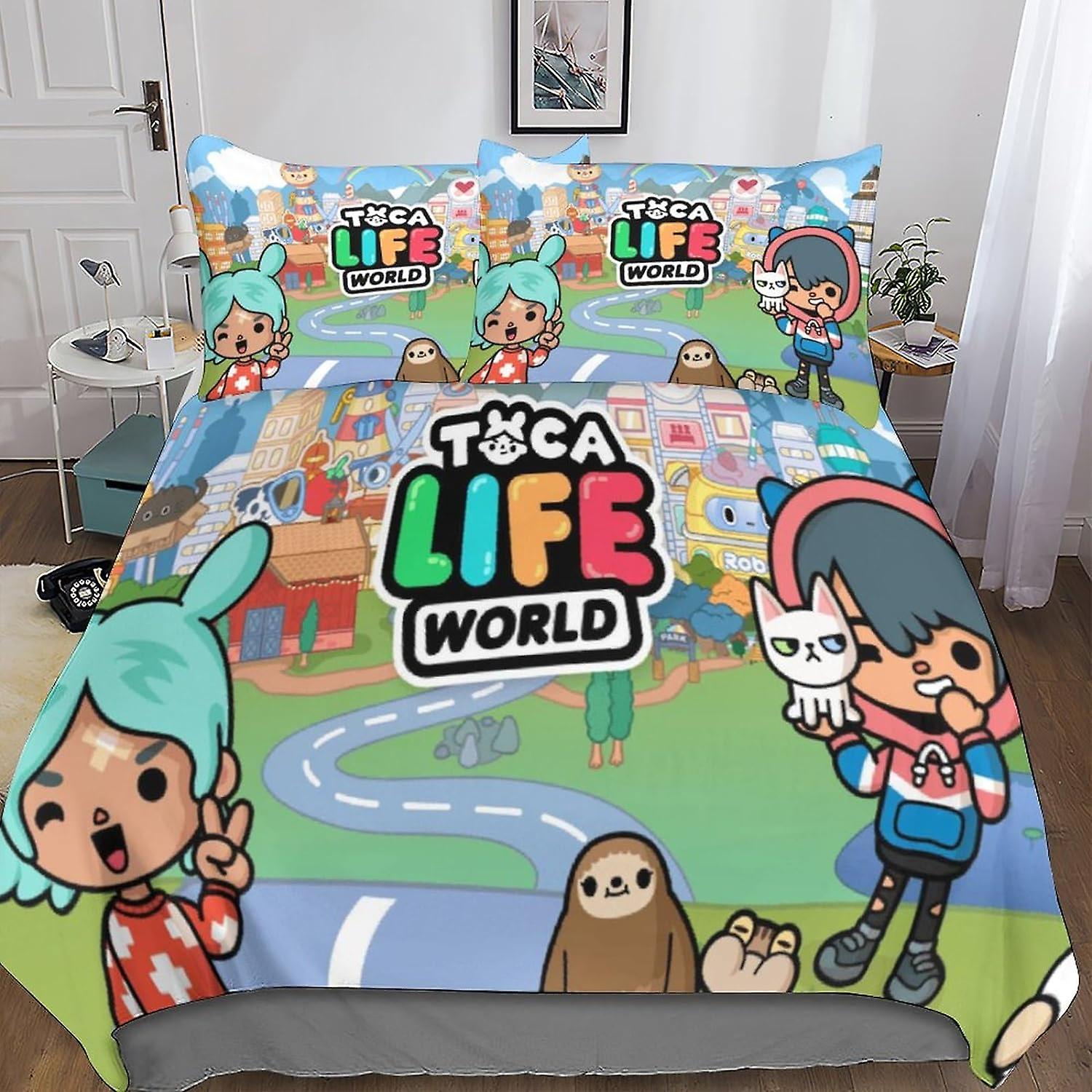 Toca Life World Zestaw poszewek na kołdrę z nadrukiem 3D Szczotkowana mikrofibra Miękka urocza animacja Poszwy na kołdrę Łatwa pielęgnacja Zestawy pościeli hotelowej jakości z poszewką na poduszkę 3