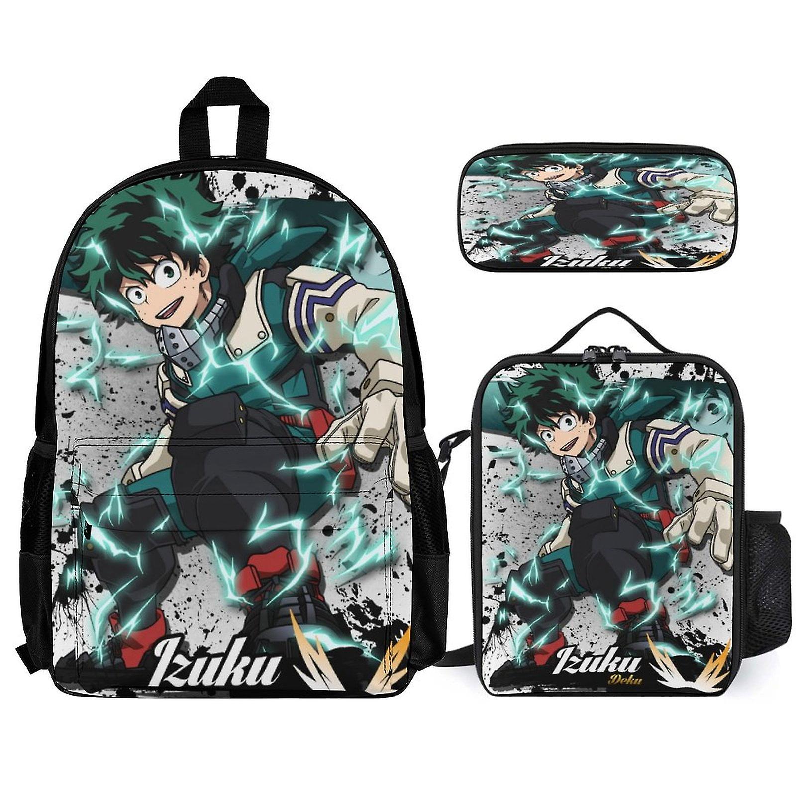 My Hero Academia Backpack 3 قطع مجموعة حقيبة ظهر للكمبيوتر المحمول مع حقيبة غداء مقلمة