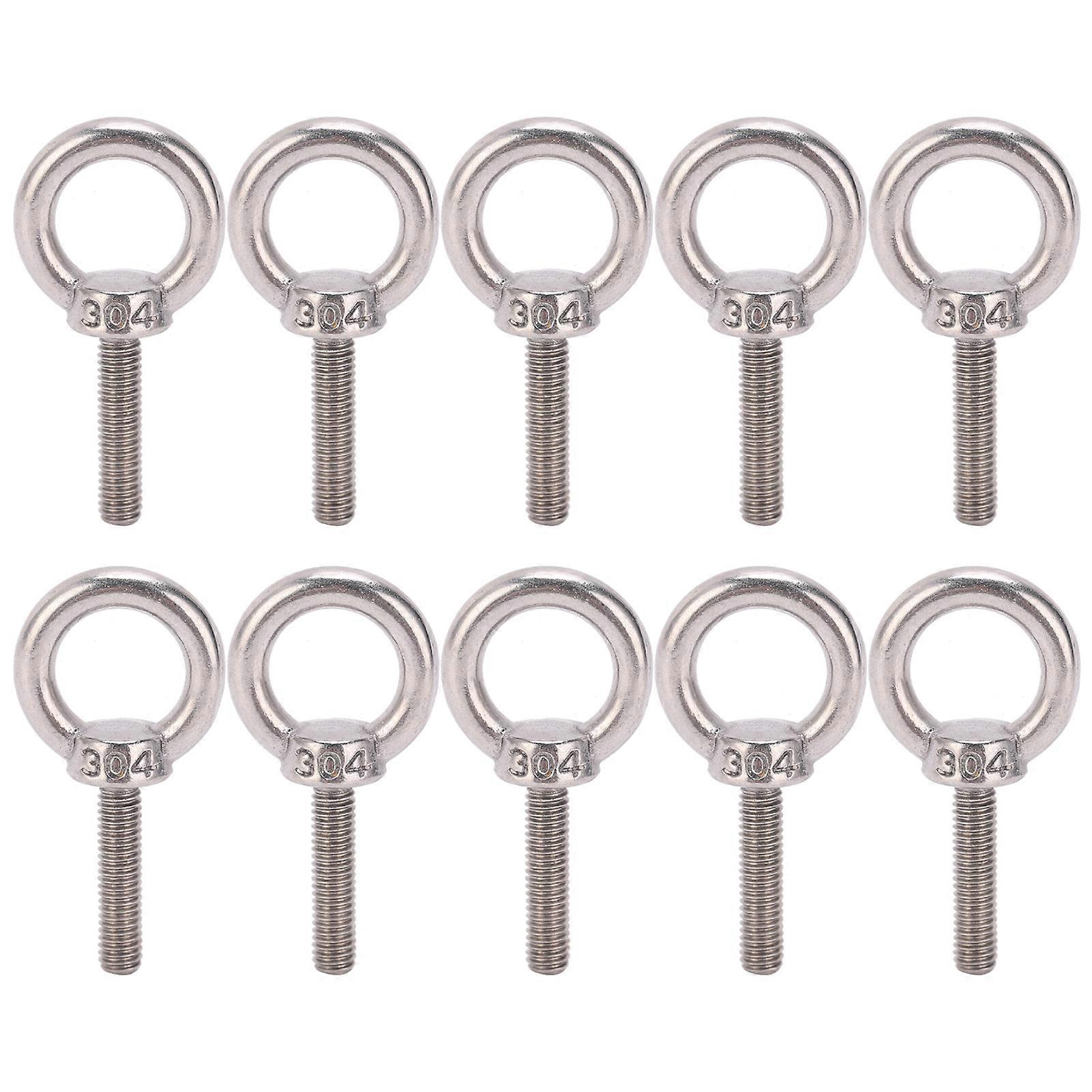 10Pcs Eye Bolt 304 Stainless Steel Lifting Round Ring Screw Fastener Hardware M6x25