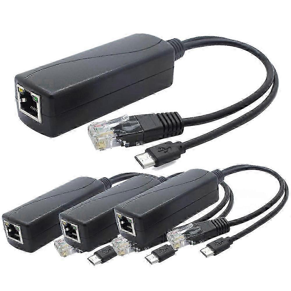 4-Pack 5V PoE Splitter, 48V to 5V 2.4A Adapter with Micro-USB Plug, compatible with IP Camera,Tablet