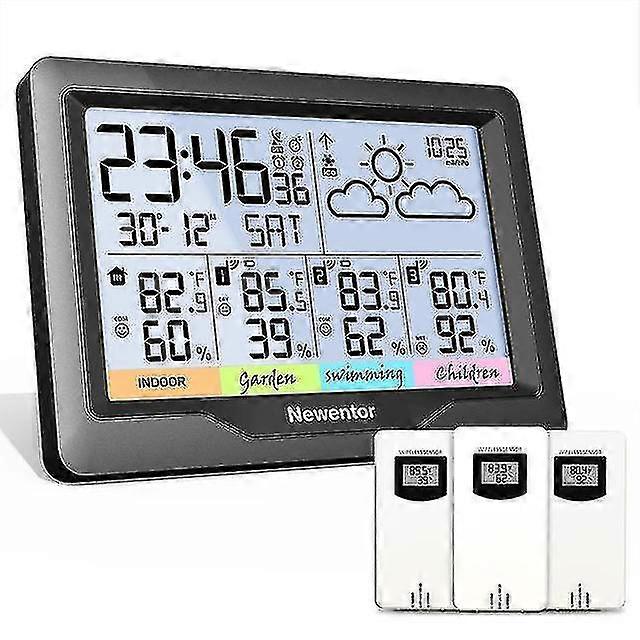 Newentor q5 weather station with 3 sensors temperature wireless indoor outdoor forecast hygrometer humidity with clock and alarm