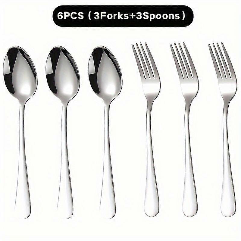 6pcs/12pcs Silvery Stainless Steel Forks And Spoons, Heavy Duty Forks (6.8") And Spoons (6.9") Cutlery Set, Salad Forks And Spoons, Suitable For Resta