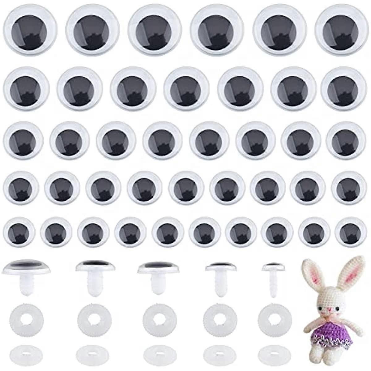 30Pcs 5 Sizes Black Wiggle Googly Eye Plastic Threaded Shank Googly Eyes Flat Round Safety Eyes with washers for Teddy Bear Doll Stuffed Animals Makin