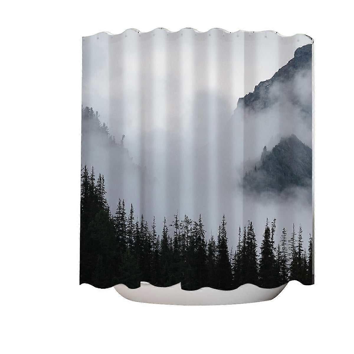 Foggy Mountain and Pine Trees Shower Curtain