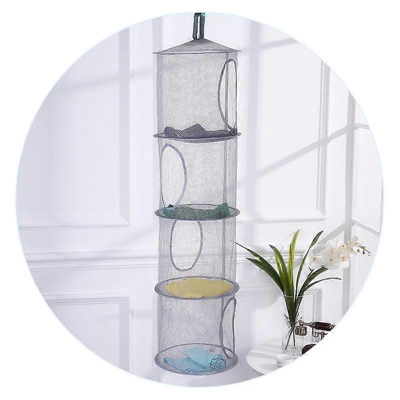 Offfay Hanging Mesh Storage Net, Hanging Toy Storage, 4 Compartment Foldable Hanging Storage Basket, Space Saving Organizer for Soft Toys Clothes Sund