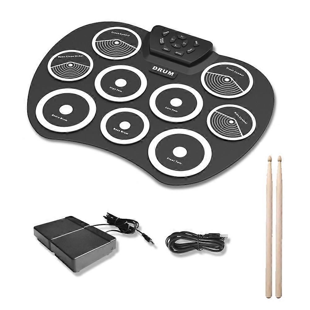 Electronic Drum Set Hand-Rolled Drum 9-Pad MIDI Interface Supports Games Portable Drum Set with Drumsticks Pedals