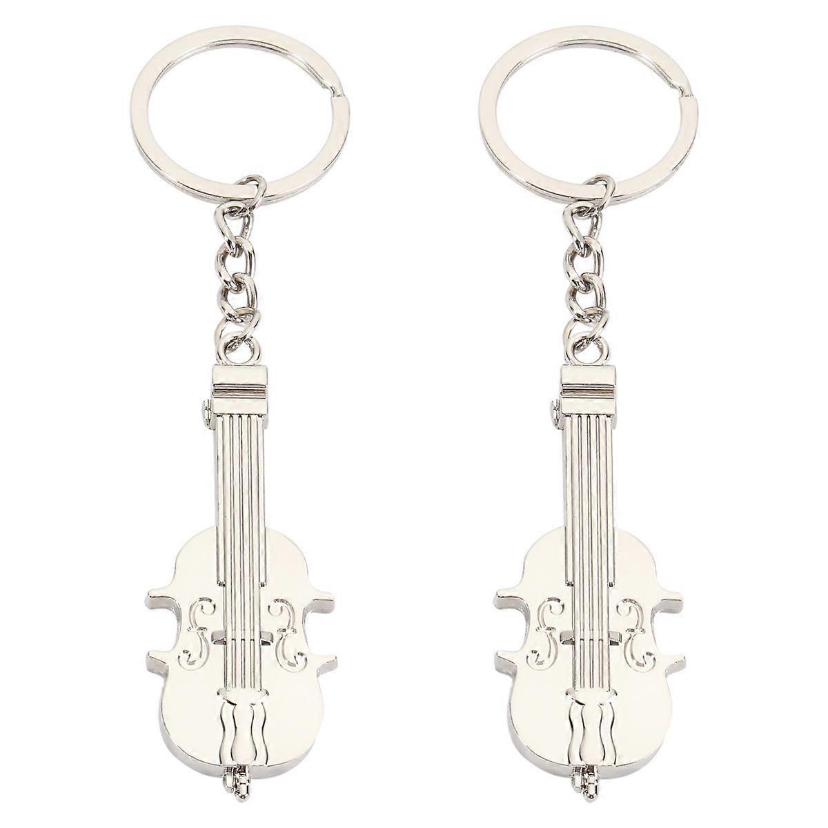 2Pcs Guitar Shaped Key Ring Alloy Durable Key Chain Creative Musical Gift