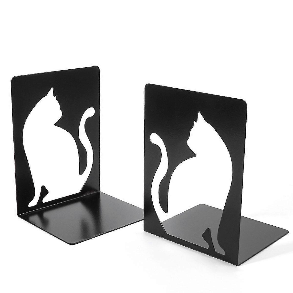 Libri_x 猫のパターンと金属製のブックエンド2個セット