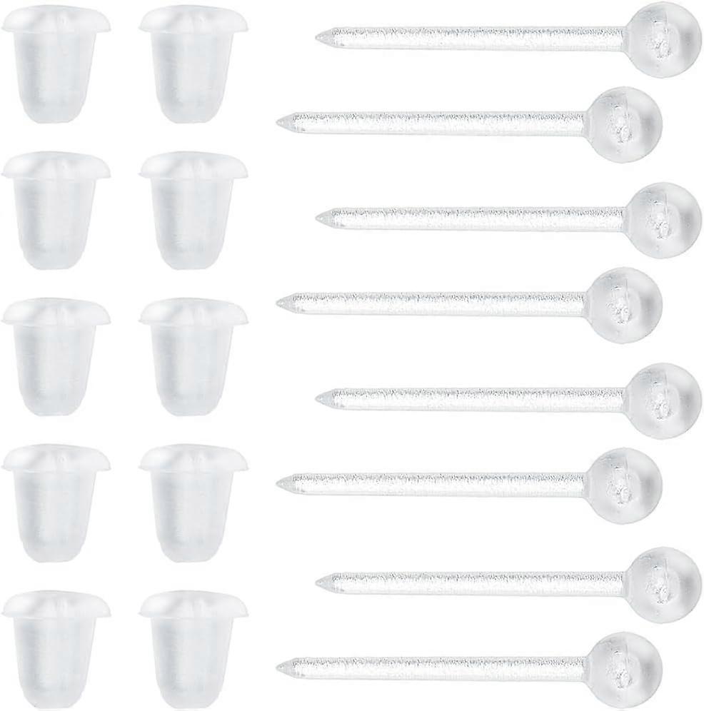 1 Box 500Pcs Plastic Earring Studs Clear Earring Posts Ball Invisible Small Round Earring Pins with Ear Nuts Transparent Earring Posts for Sports Jewe