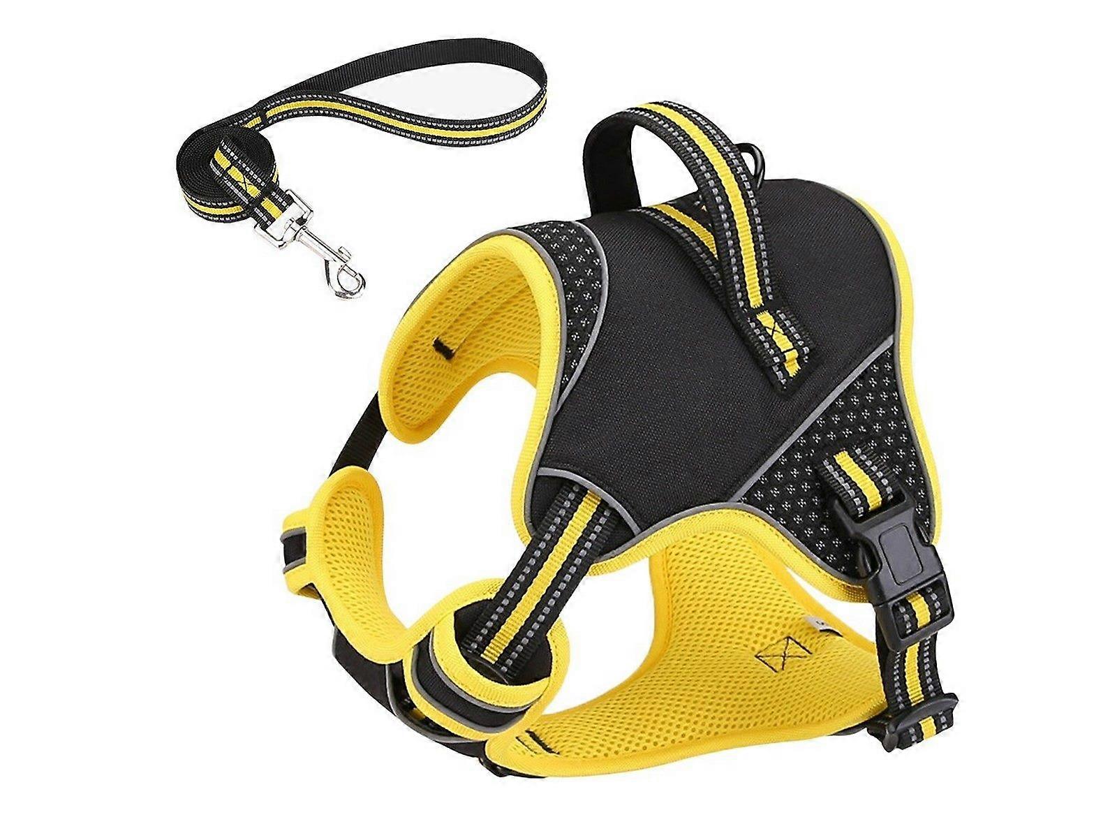 No Pull Dog Harness and Leash Set Adjustable Reflective Pet Vest Yellow L