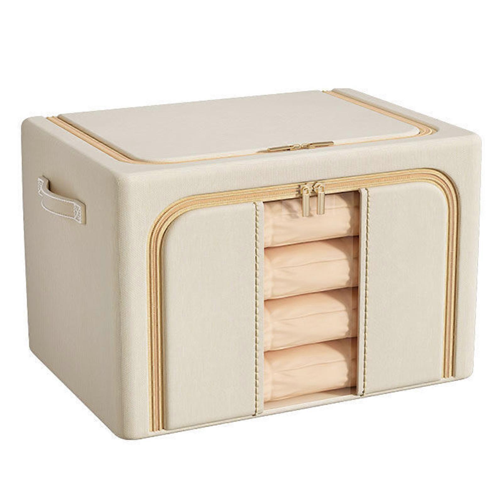 Folding Fabric Storage Box Stackable Linen Fabric Box Organizer for Blankets Comforters Clothing